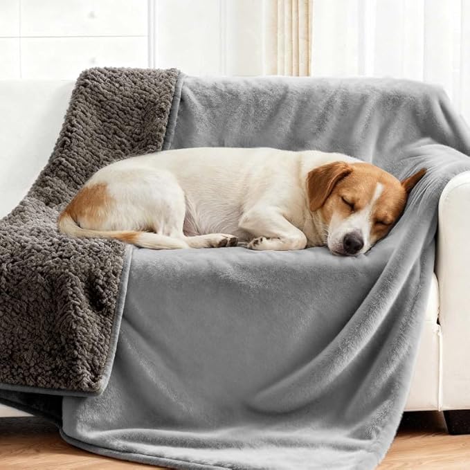Lekereise Reversible Waterproof Dog Blanket, Super Soft Scratch-Resistant Pet Blanket, Washable Leak-Proof Cover for Sofa Bed Car Seat, for Cats to Large Dogs (Gray, 30" x 40")
