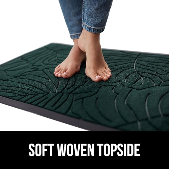 GORILLA GRIP 100% Waterproof All-Season WeatherMax Doormat US Designed Natural Rubber, Stain and Fade Resistant, Low Profile Indoor Outdoor Door Mats, Easy Clean Patio Mat, 17x29, Green Palm