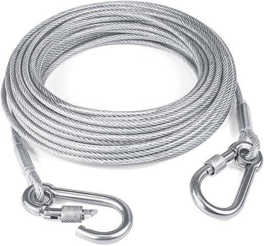 Tresbro 50FT Reflective Tie Out Cable for Dogs Up to 250 Pounds, Steel Wire Lead Leash Cable with Stainless Dual Fix Buckle, Lightweight and Enduring, Outdoor Dog Chains for Outside,Yard,Camping