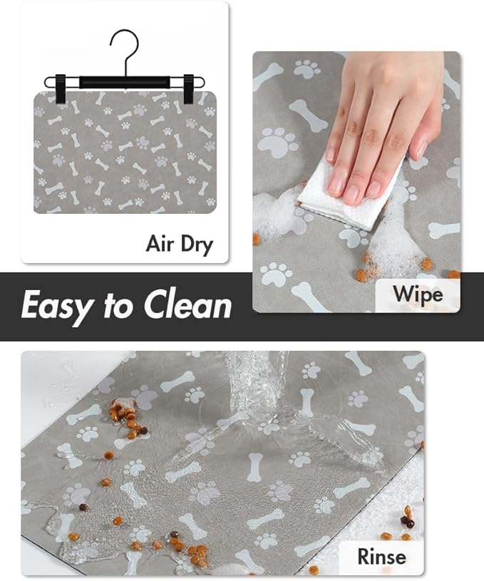 MontVoo Dog Food Mat-Pet Feeding Mat for Food and Water-No Stains Quick Dry Dispenser Cat Bowl Mat for Messy Drinkers(23"X34" Grey)