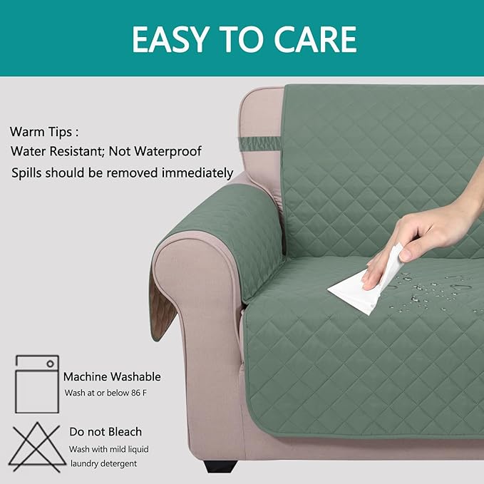U-NICE HOME Recliner Chair Covers Reversible Chair Cover Pet Covers for Dogs with Elastic Straps Water Resistant Diamond Quilted (23''Armchair, Greyish Green/Taupe)