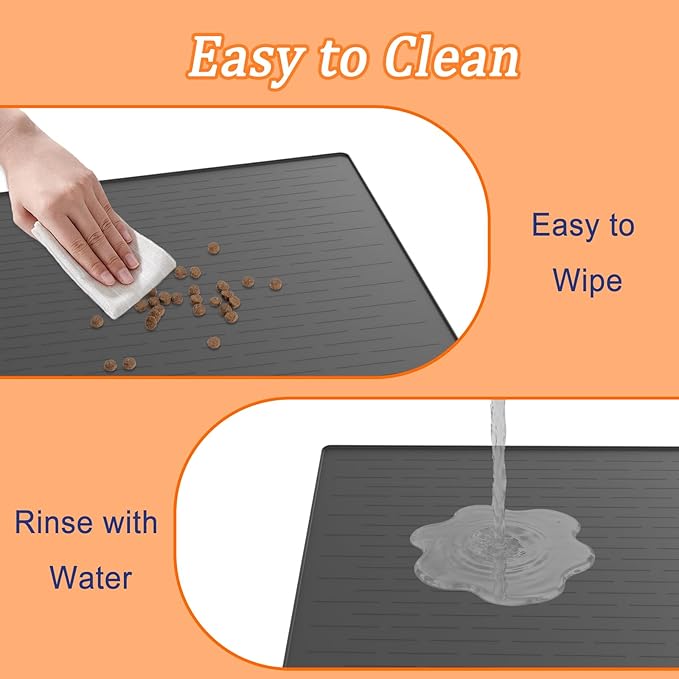 48"x32" Extra Large Pet Food Mat, 1.5MM Super Thick Silicone Dog Mats for Food and Water, XXXL Nonslip Pet Feeding Mats for Floors,Dog Cat Bowl Mat with Raised Edges, Beige