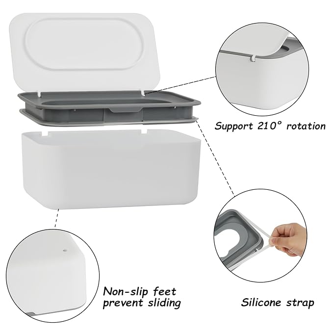 Wipes Dispenser, Wipe Holder for Baby & Adult, Seposeve Refillable Baby Wipe Container, Keeps Wipes Clean. Non-Slip, Easy Pull Wipes Pouch Case, Grey