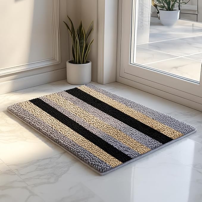 Muddy Mat® Super Absorbent Chenille Dog Door Mat for Muddy Paws – Non-Slip, Machine Washable Indoor Entry Rug, Quick-Dry Pet Mat for Entryway – Sandy Stripes 19"x30"