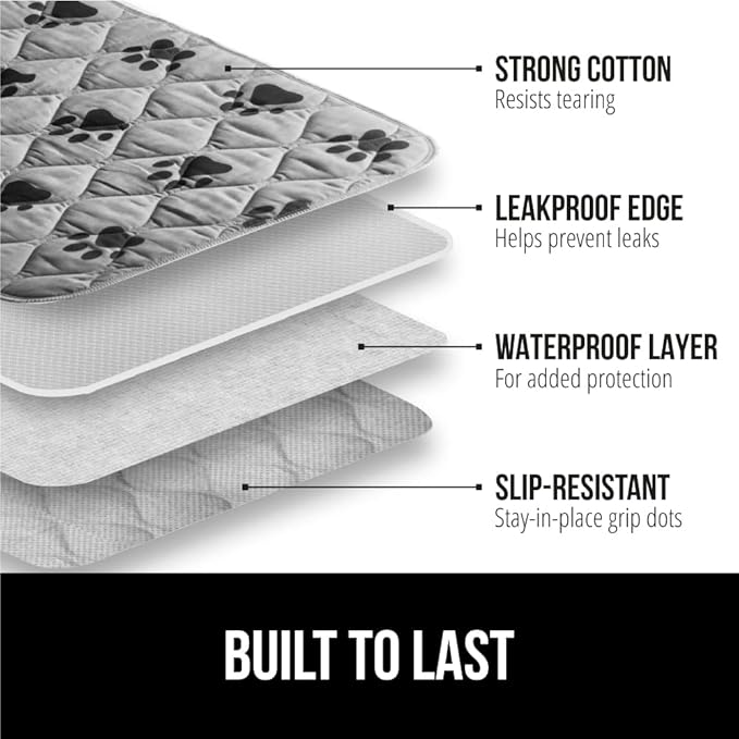GORILLA GRIP Washable Puppy Pads, Slip Resistant Dog Crate Mat, Waterproof Cloth Pee Pad for Training Puppies in Playpen, Reusable Pet Incontinence Blanket, Protects Sofa, Furniture, 14x10 Pack of 2