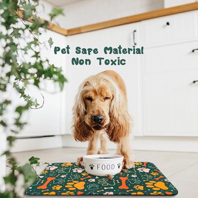 Dog Food Mats for Floors Waterproof, Dog Cat Water Bowl Mats Pet Feeding Absorbent Mat Dog Cat Pet Placemats for Food and Water Bone 16 * 24 inch