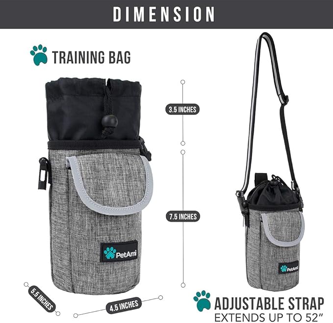 PetAmi Dog Treat Pouch, Large Pet Training Treat Pouch with Pocket, Dog Trainer Essentials Supply Holder with Poop Bag Dispenser, Training Bag for Kibbles Toys, 3 Ways to Wear (Gray)