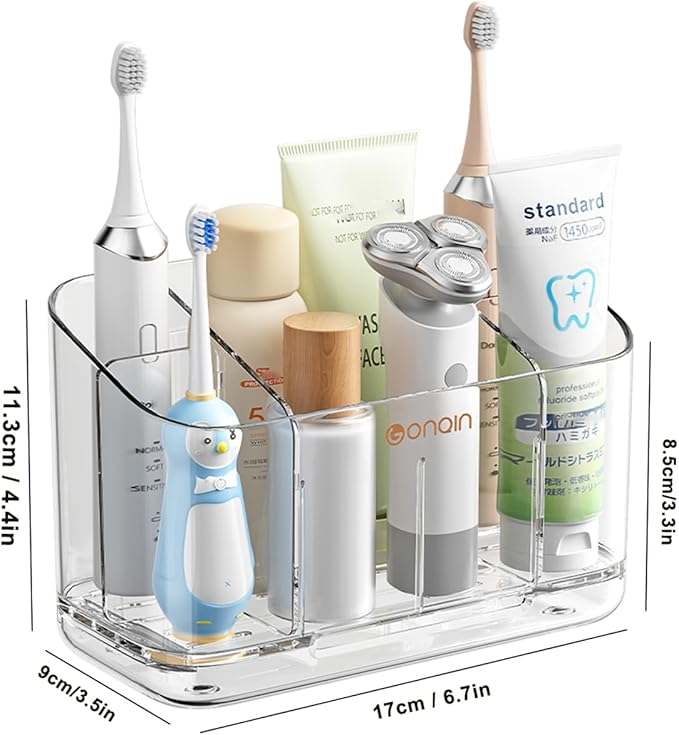 Toothbrush Holder for Bathroom Wall Mounted, 5 Slots Acrylic Toothbrush and Toothpaste Organizer Removable Dividers, Large Capacity Electric Toothbrush Holder for Family Bathroom Accessories, Clear