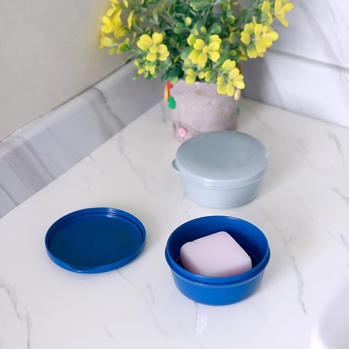 2 Pack Travel Soap Container, Round Portable Soap Dishes for Soap and Shampoo Bars, Soap Holder for Travel Shower Gym Bathroom (Navy Blue, Gray)