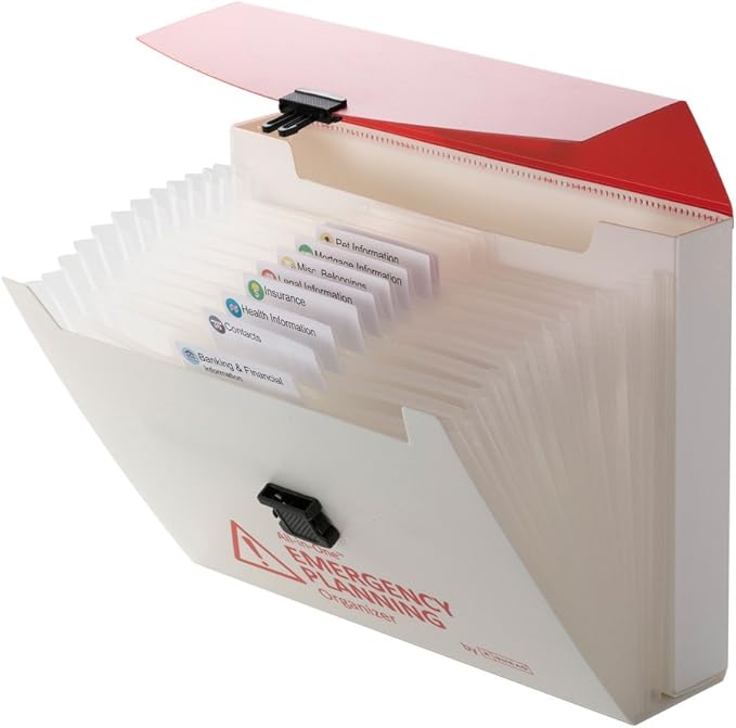 Smead All-in-One Emergency Planning Organizer, 13 Pockets, Letter Size, Latch Closure, Poly White/Red (92011)