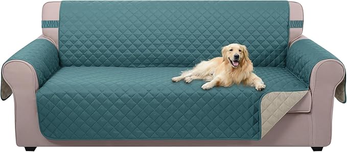 U-NICE HOME Reversible Sofa Cover Couch Cover for Dogs with Elastic Straps Water Resistant Furniture Protector for Pets Couch Cover for 3 Cushion Couch (Sofa, Blue/Beige)