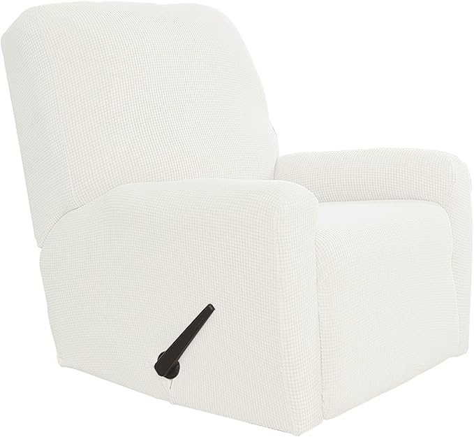 Easy-Going Recliner Stretch Sofa Slipcover Sofa Cover 4-Pieces Furniture Protector Couch Soft with Elastic Bottom, Spandex Jacquard Fabric Small Checks(Recliner,Cream)
