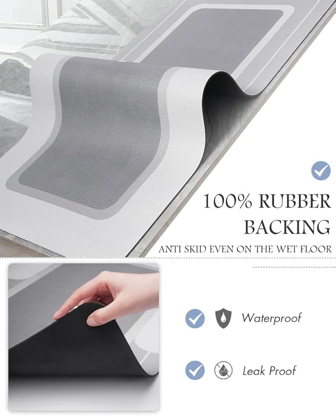 MontVoo-Bath Mat Runner Long Bathroom Mat Rug Non Slip Super Absorbent Stain Resistant Quick Dry Thin Bathroom Rug Fit Under Door-Bath Mats for Bathroom Floor Bathtub Vanity-Bathmat 17"x59" Grey