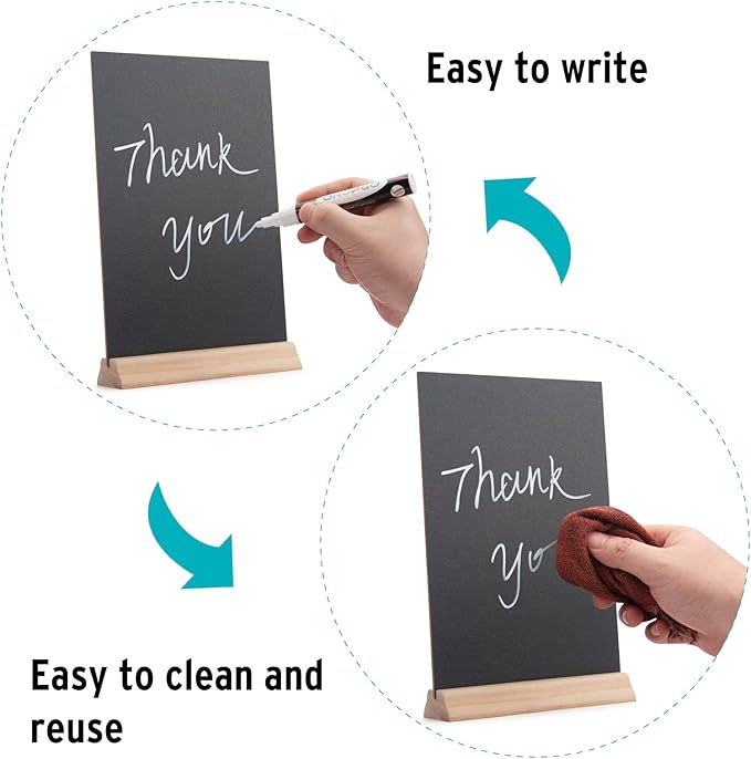 Mini Chalkboard Signs With Base Stands, Set of 6 Double Side 6 x 9 Inch Vintage Wooden Tabletop Chalkboard - Decorative Mini Table Signs Small Message Chalk Board