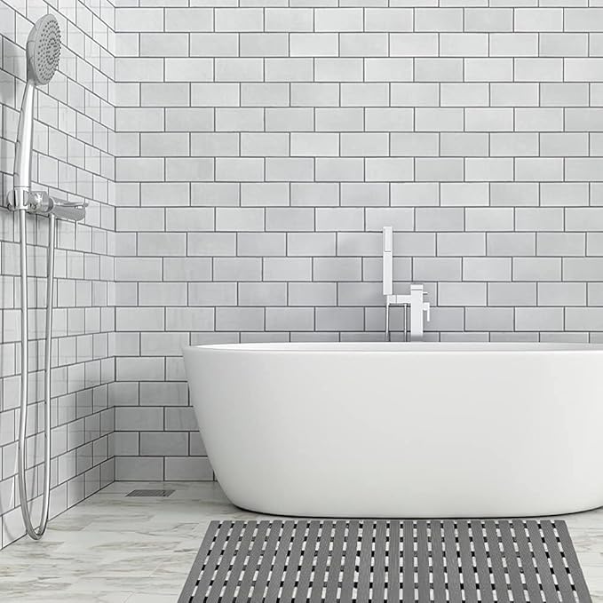 Shower Mat Non Slip Bathtub Mat with Suction Cups and Drain Holes 37.4 x15.7 Inch Bath Mat for Tub & Shower.Easy Dry,Easy to Cut,Eco-Friendly