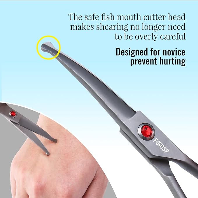 FOGOSP 4.5" Dog Grooming Scissors - 2pcs Curved Scissors & Thinning Shears for Small Dog, Cat Face & Paws - Japan 440C (2Kit)