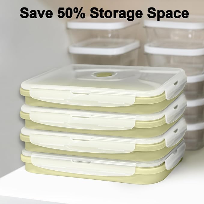 Silicone Food Storage Containers with Lids, 4 Pack Set 40.5oz/1200ml Collapsible Meal Prep Lunch Containers, Microwave, Freezer and Dishwasher Safe