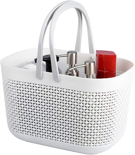 UUJOLY Plastic Organizer Storage Baskets with Handles, Shower Caddy Bins Organizer for Bathroom and kitchen（White）