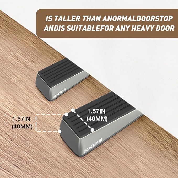 2 Pack Large Big Door Stopper Wedge - Heavy Duty Door Stoppers Stop Wedge Made of Premium Quality Brushed Stainless Steel, Wall Protector for Home & School with Self Adhesive Holder Satin Nickel