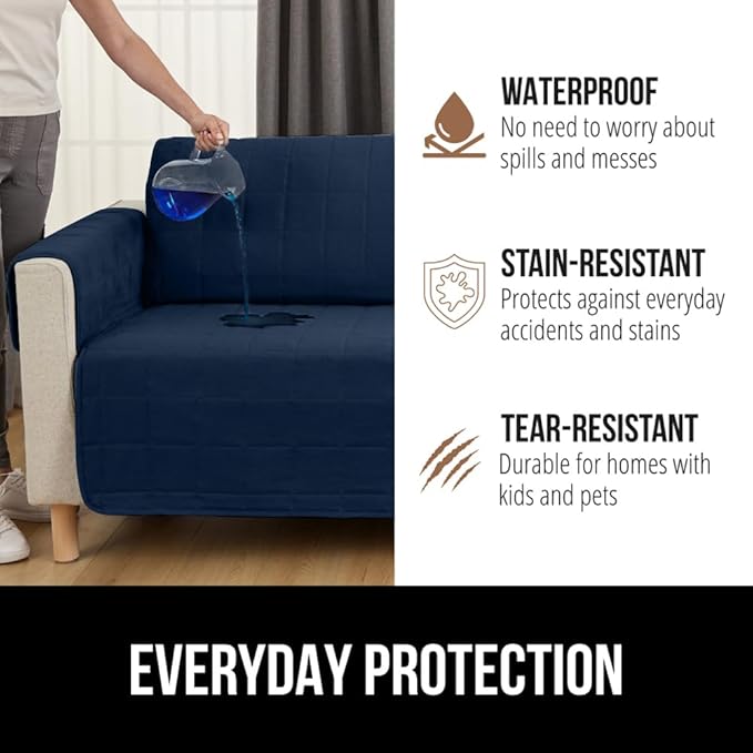 GORILLA GRIP Patented Waterproof Slip-Resistant Oversized 78” Sofa Protector Cover, for Leather or Fabric Couch Cushion, Large Microsuede Furniture Covers Dogs Pets Machine Washable Slipcover, Navy
