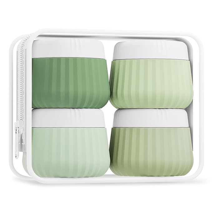 Travel Containers for Toiletries 4 Pack, TSA Approved Travel Size Toiletries, With Clear Bag Leak Proof Silicone Jars, Creams Jars Carrying Small Items