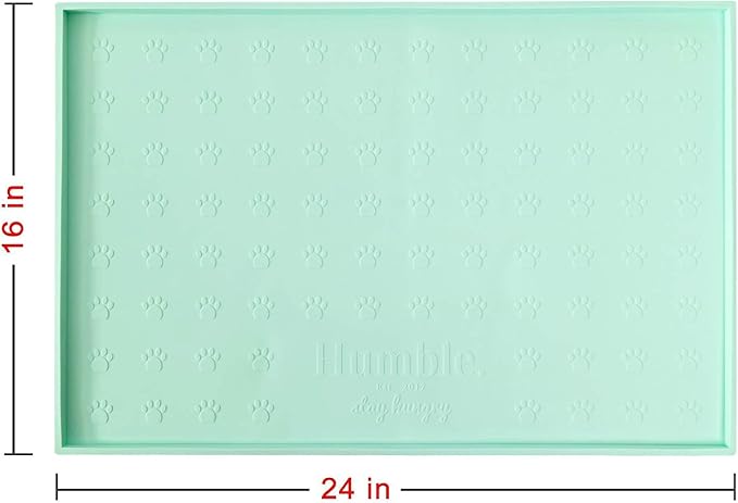 Humble Pet Food Mat Feeding Tray - Non-Slip, Anti-Spill, Raised Dog Food Bowl Mat, Easy Clean Waterproof - Premium Quality Silicone - Perfect for Dogs and Cats, 24"x16" (Cool Mint)