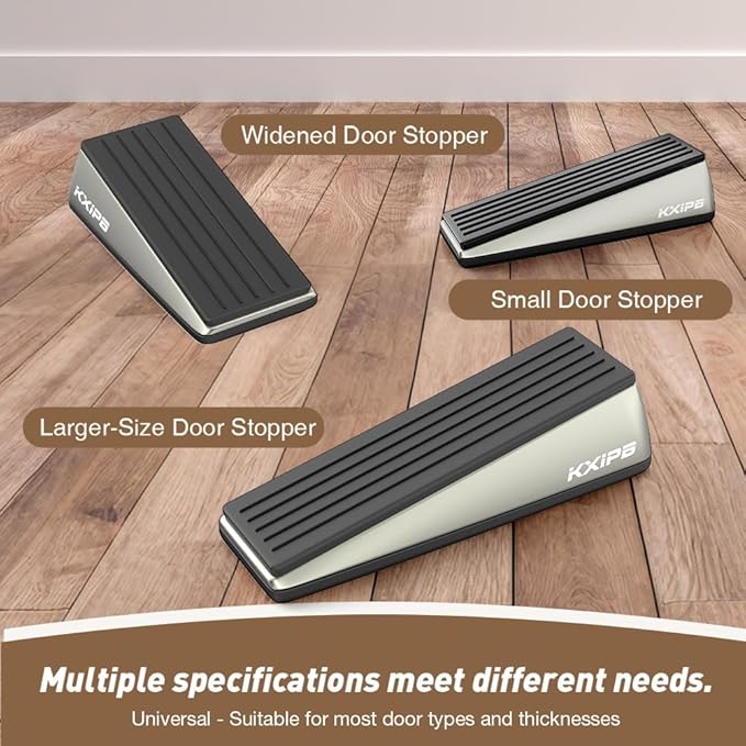 2 Pack Large Big Door Stopper Wedge - Heavy Duty Door Stoppers Stop Wedge Made of Premium Quality Brushed Stainless Steel, Wall Protector for Home & School with Self Adhesive Holder Satin Nickel