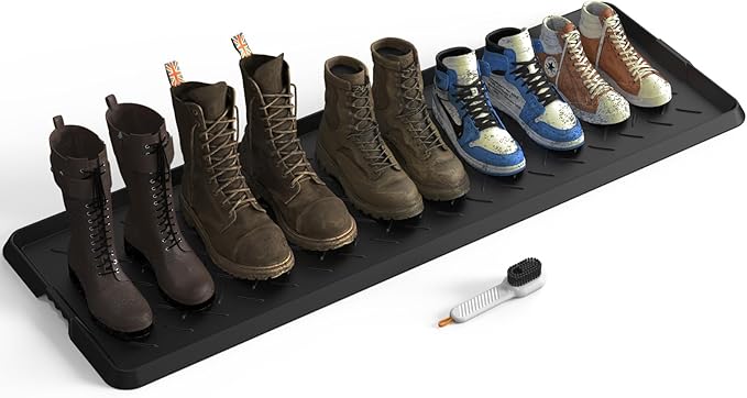 Extra Large Heavy Duty Boot Natural Rubber Shoe Mat for Entryway with Shoes Brush Large Boot Mat Multi-Purpose for Indoor or Outdoor, 16.1x 47.6 Inches