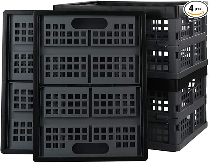 Bringer 4-Pack Plastic Collapsible Crates, Foldable Crates Storage, 15 L