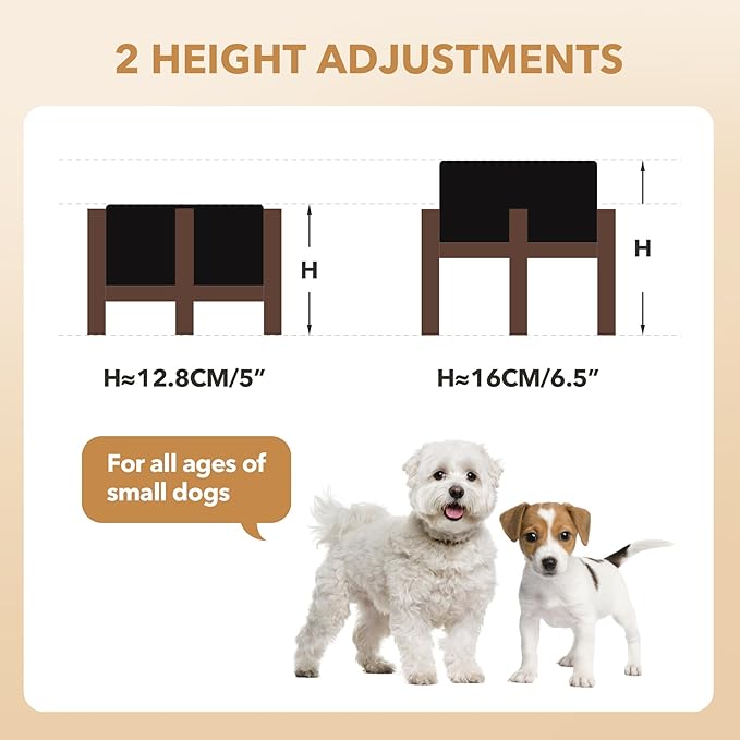 Ceramic 6.1inch Raised Double Dog Bowls Set with Acacia Wood Stand, 2 Heights Elevated, Food & Water Bowls for Small Dogs(28.2oz, Starry Sky)