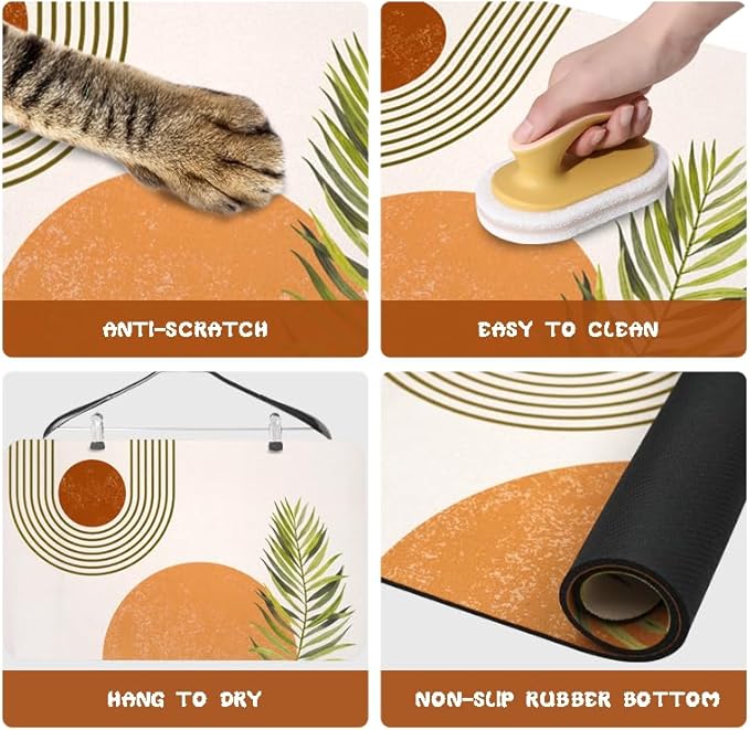 Dog Food Mats for Floors Waterproof, Cat Water Bowl Mats Pet Feeding Absorbent Placemats Bohemia 16 * 24 inch