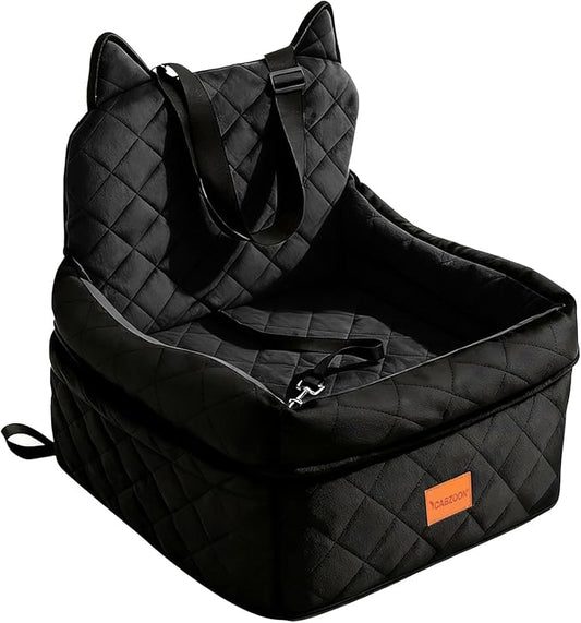 CABZOON Dog Car Seat for Small/Medium Dogs Up to 35lbs,Elevated Cushion Fits in Front/Back Seat,Travel Safety Per Car Bed with Washable Removable Cover, Storage 2 Pockets Black