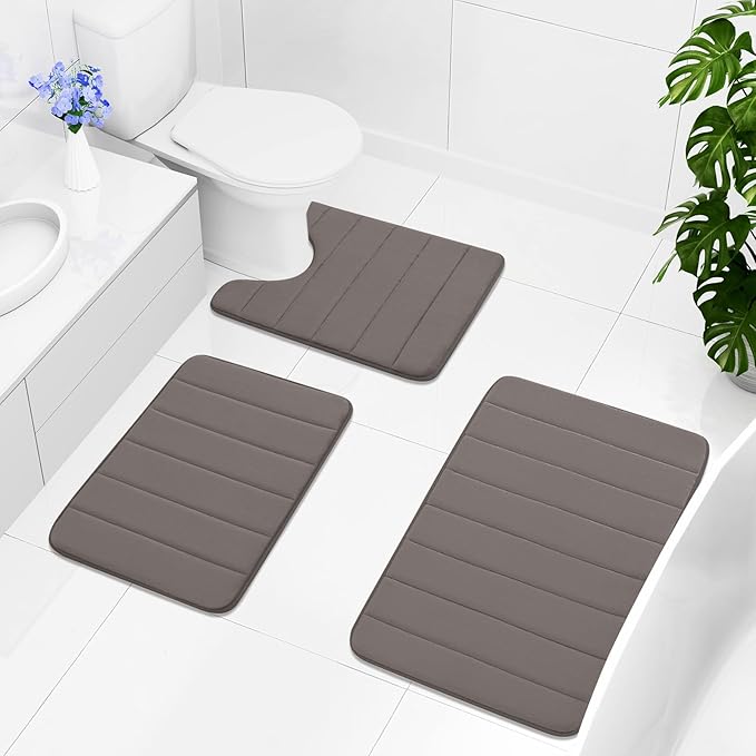 Buganda Memory Foam Bath Mat, 30" x 20", Ultra Soft and Non-Slip Bathroom Rugs, Water Absorbent and Machine Washable Bath Rug for Bathroom, Shower, and Tub, Taupe