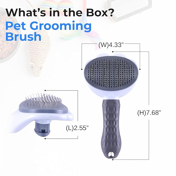 SereneLife Lint Roller Pet Brush, Skin-Friendly Dog and Cat Self-Cleaning Slicker Brush with Massage Particles, Removes Loose Hair/Tangles, 7.68"x4.13"x2.55" Pet Hair Removal Tool with Release Button