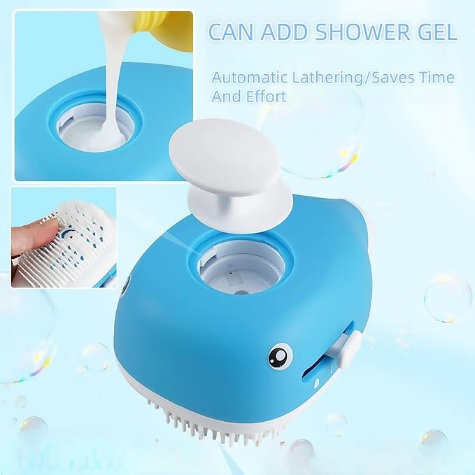WJCCLYJC Deshedding Dog Bath Brush With Shampoo Dispenser - 2-In-1 Shower Hose Attachment For Dogs, Adjustable Handle For Kids And Adults, Includes Silicone Scrubber For Easy Washing (blue)