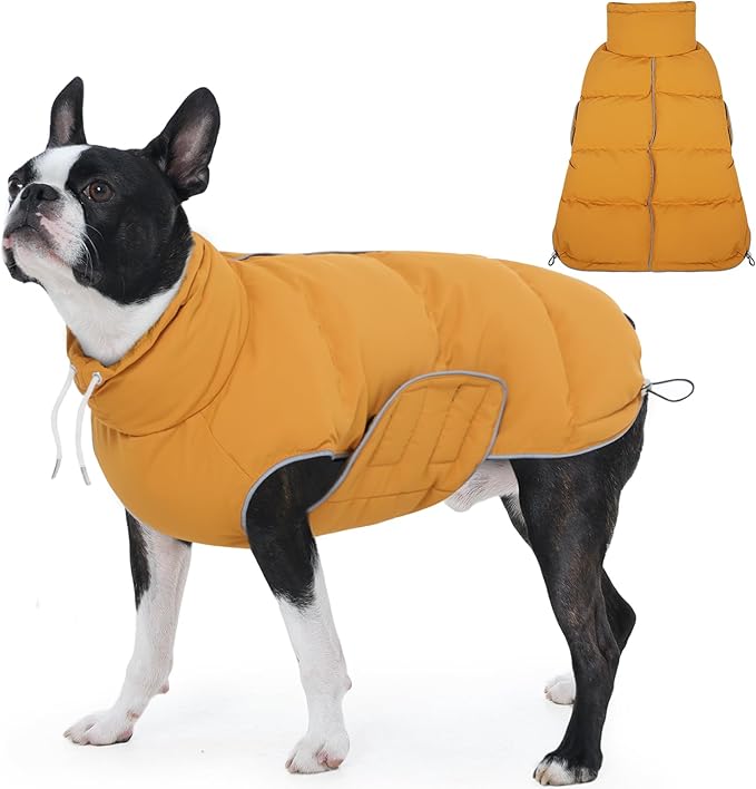 FUAMEY Dog Puffer Jacket for Small Dogs,Dog Cold Weather Coats Winter Dogs Down Jackets Waterproof Pet Snowsuits Warm Puppy Winter Vest Turtleneck Pets Adjustable Jackets Coats Mustard Yellow S