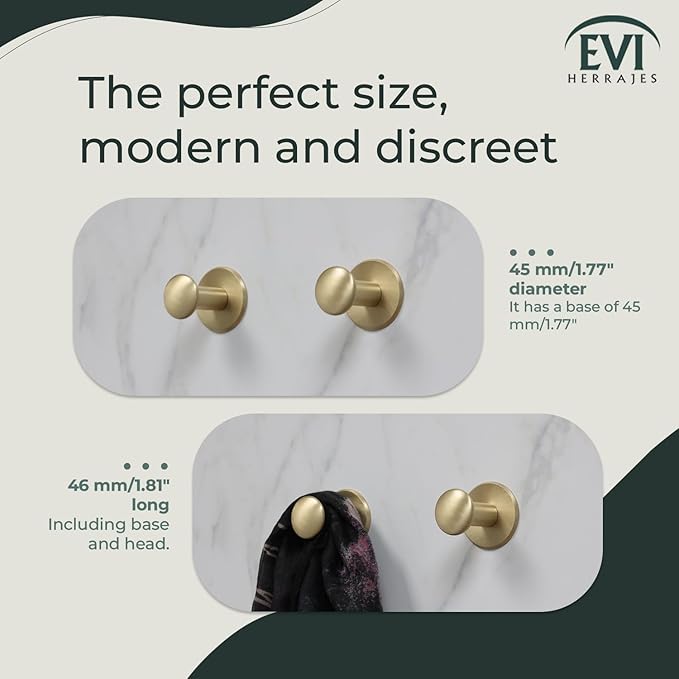 Evi Bathroom Hanger | Wall Hanger Brass | Satin matt Finish | for Hanging Clothes, Coats or Towels | Adhesive Towel Rail and/or Screw | 188DUALLMT