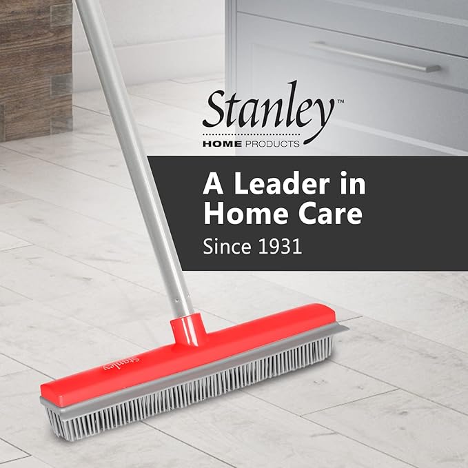 Stanley Home Products Rubber Broom – for Carpets Floors Stairs Upholstery – Electrostatic Action Removes Pet Hair Lint Fuzz Dirt Particles – Built-in Squeegee Tackles Wet Messes (Broom Head)