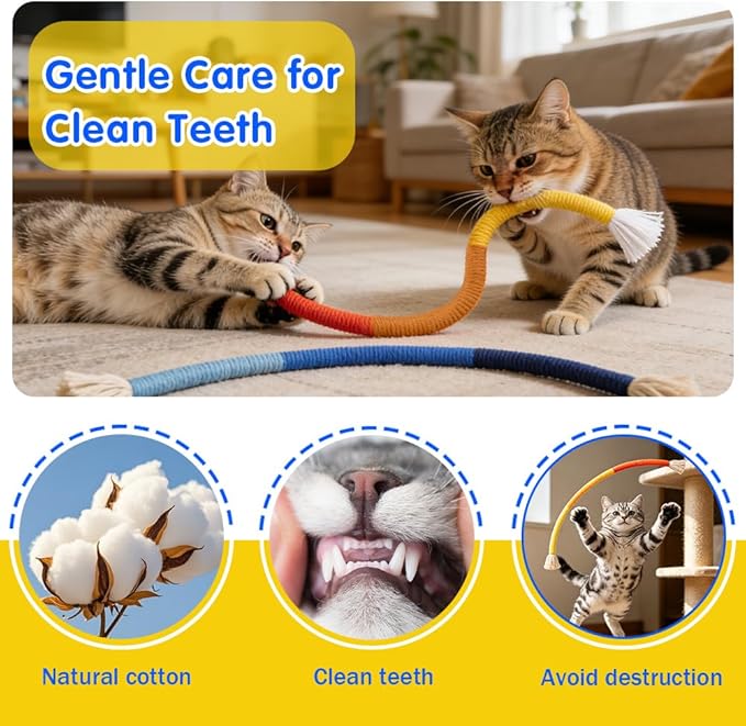 Retro Shaw Cat Chew Ropes with Natural Catnip, 23.6 Inches Safe Teeth Cleaning Cat Toys for Indoor Kittens, Interactive Kitty Kicker Nip String Toys 3 Pack