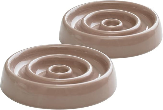Ceramic Slow Cat Feeder Bowl for Cat, Slow Cat Food Bowl, Pet Slowe Feeder Bowl, Circle Shape. (Bowl x 2 -Brown Coffee, 6inch)