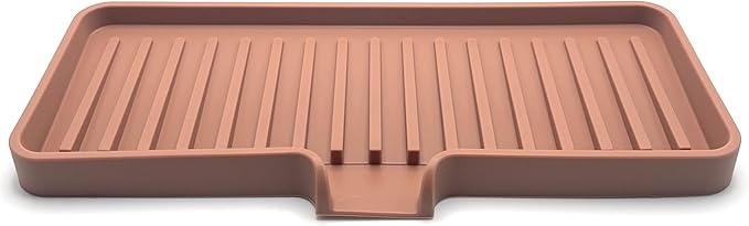 Happitasa Silicone Soap Dish Tray and Sponge Holder with Drain Chute | Bathroom and Kitchen Sink Organizer Caddy (Mocha, 9"x3.5", 5.6 Ounces)
