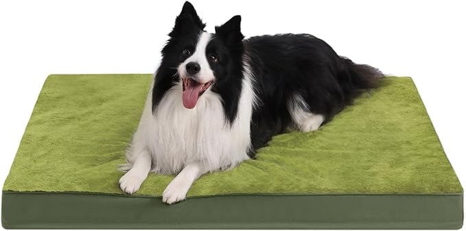 KSIIA Orthopedic Dog Bed Crate Waterproof Pet Mats for Large Dogs Deluxe Plush Washable Pet Bed with Egg Crate Foam & Removable Cover, 35 x 22 Inch, Green