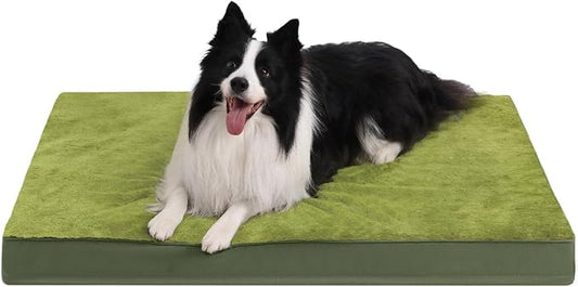 KSIIA Orthopedic Dog Bed Crate Waterproof Pet Mats for Large Dogs Deluxe Plush Washable Pet Bed with Egg Crate Foam & Removable Cover, 35 x 22 Inch, Green