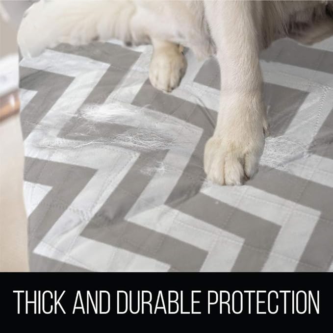 Sofa Shield Couch Slip Covers for Dogs, Reversible Furniture Protector with Strap, Stain and Tear Resistant Cushion Cover, 78 inch Seat, Machine Washable Slipcover Pets, Cats, Chevron Gray