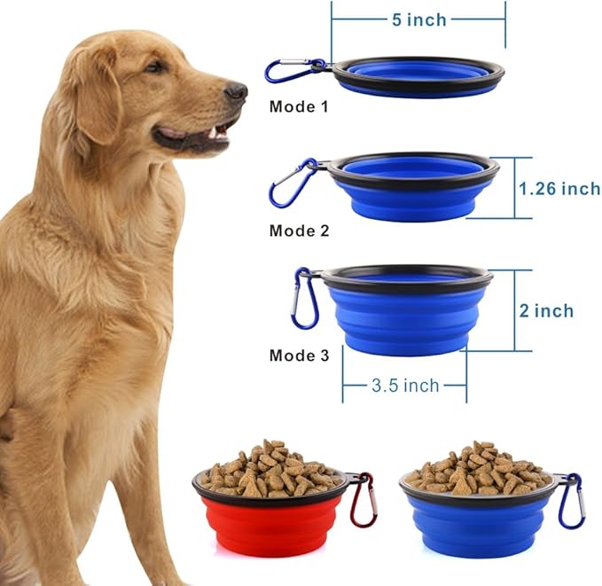 Collapsible Dog Bowls - 4 Pack, Portable Travel Water and Food Bowl with Carabiner Clip for Dogs and Cats - Ideal for Walking, Traveling, and Hiking