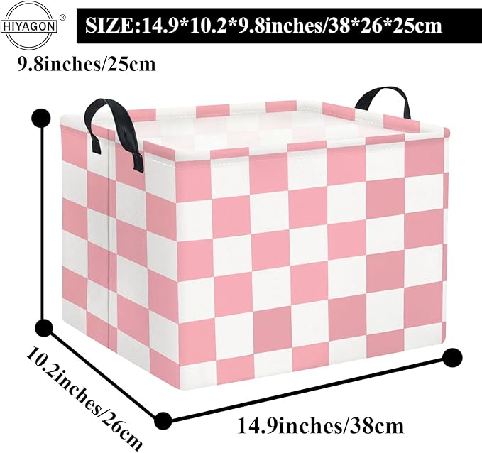 HIYAGON Rectangular Baby Girl Basket Fabric Storage Basket Storage Bin Organizer Box Room Decor(Pink Checkered)