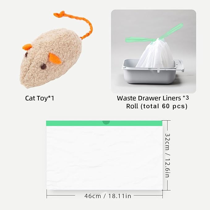 60 Count Self-Cleaning Cat Litter Box Liners Bags Fit For MW-SC01/SC02/SC09/LR01/LR02, Pre-Seperated Heavy Duty Automatic Cat Litetr Box Bags with Drawstring-18" * 12.6"