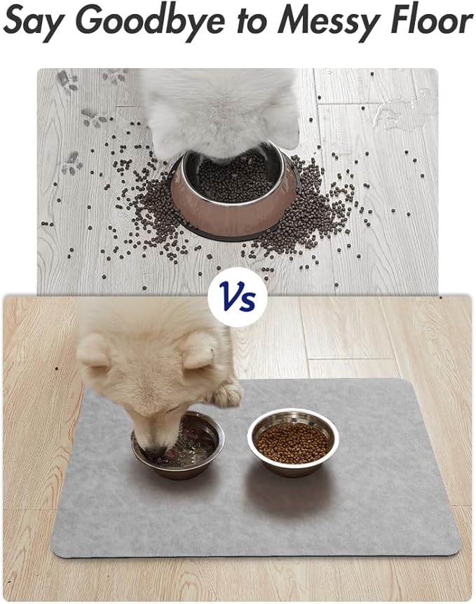 MontVoo-Absorbent Pet Feeding Mat-No Stains Pet Mat for Food and Water Bowl-Quick Dry Cat & Dog Food Mat Water Dispenser Mat-Pet Supplies Mat-Dog Water Bowl Mat for Messy Drinker,（LightGrey,23"x34"）