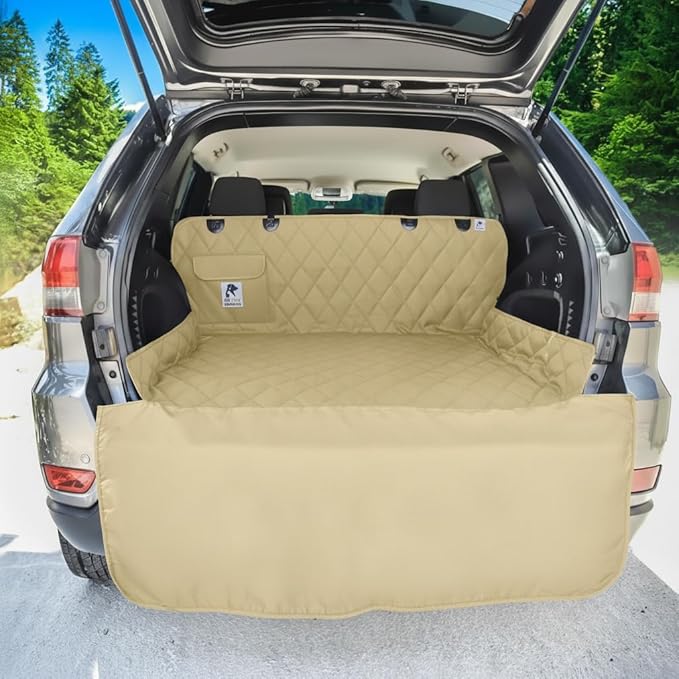 SUV cargo liner for dogs, Dog Car Seat Cover For Back Seat, Nonslip trunk mat, Waterproof Car Seat Protector for Dogs, Durable cargo cover with Bumper Flap, Dog Accessories - Beige Color (Beige)