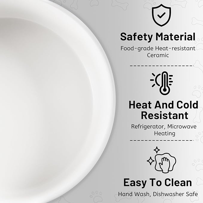 Ceramic Dog Bowls Replacement Set of 2, Compatible with Medium Elevated Stand, 28.75 oz Heavyweight Food-Grade Feeding Bowls for Small & Medium Dogs, Microwave & Dishwasher Safe (White, 3.6 Cups)